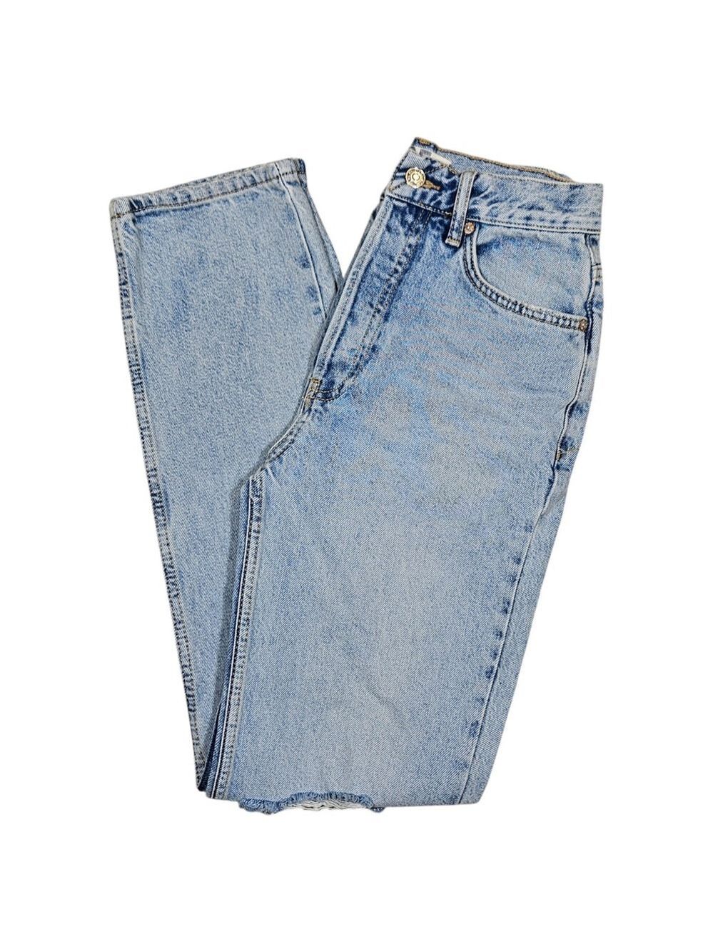 Free People We The Free Size 25 Distressed Button Fly High Rise Jeans Light Wash